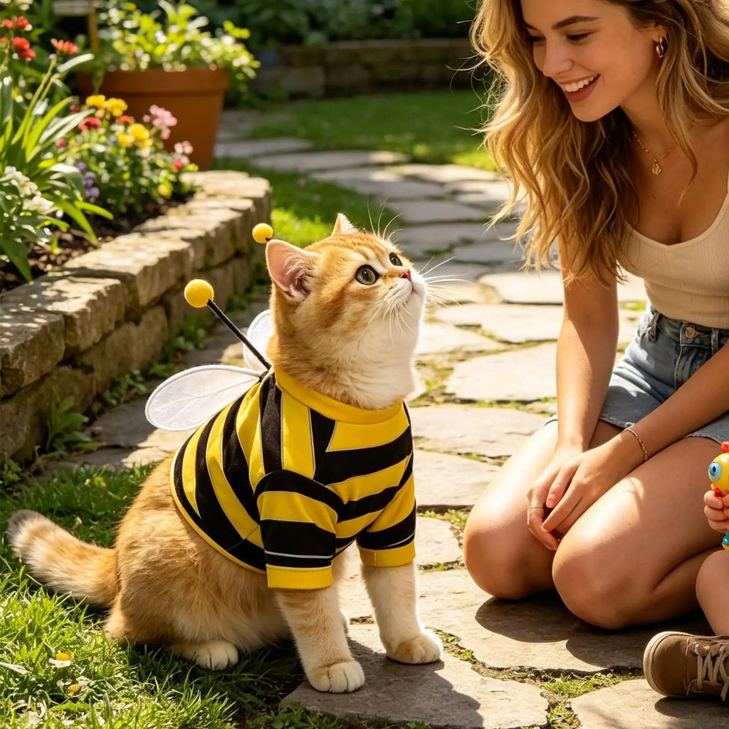 Striped Bee Costume Hoodie for Cats & Small Dogs
