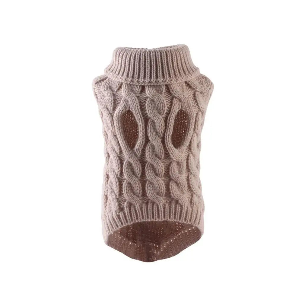 Solid Cable-Knit Pet Sweater with Ribbed Turtleneck