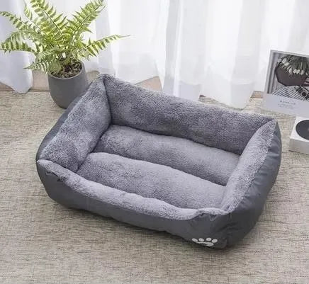 Plush-Lined Rectangular Pet Bed with Paw Detail