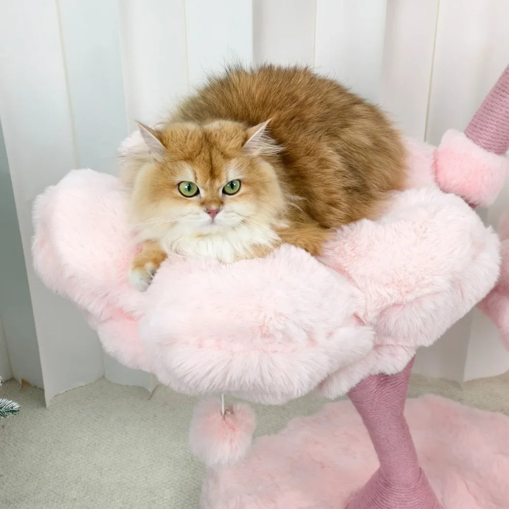 Plush Flower Cat Tree with Scratching Areas