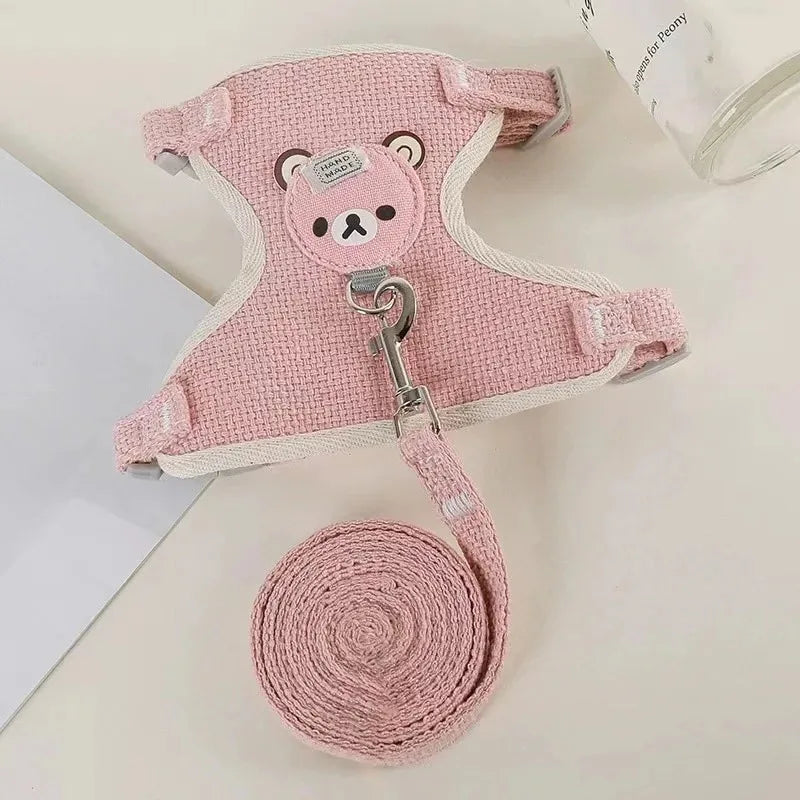 Textured Bear-Detail Pet Harness & Leash Set
