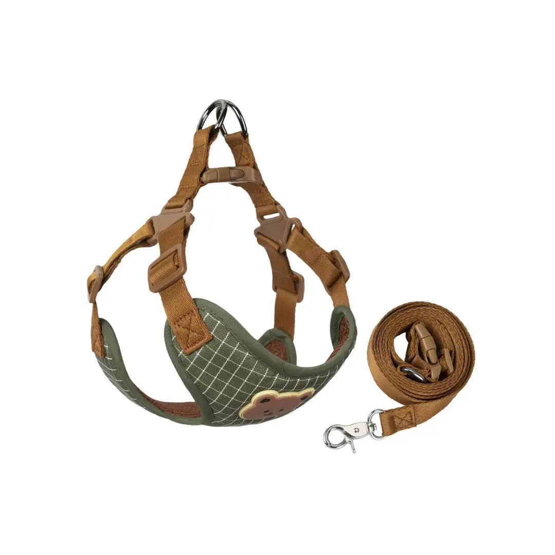 Bear-Patch Pet Harness & Matching Leash Set