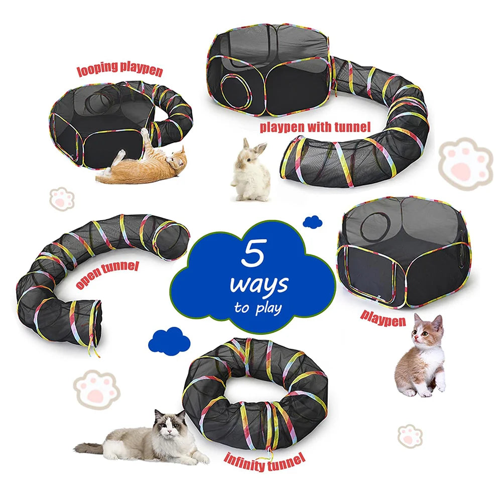 Portable Mesh Cat Playpen & Tunnel Set with Storage Bag