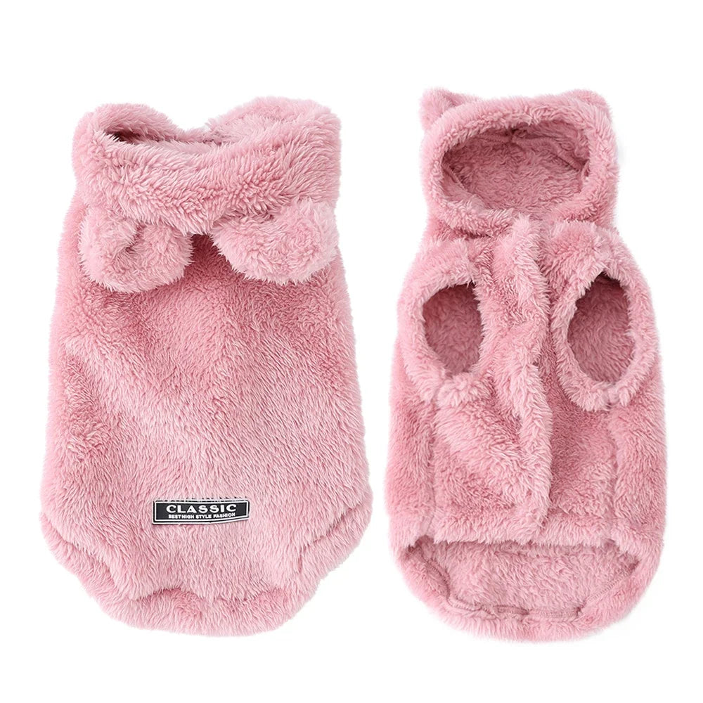 Plush Fleece Pet Hoodie with Bear-Ear Detail