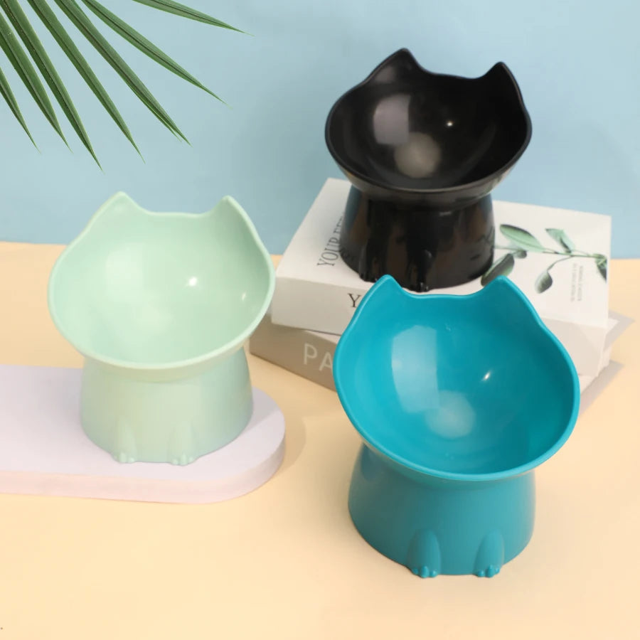 Raised Cat Bowl with Tilted Edge in Five Colors