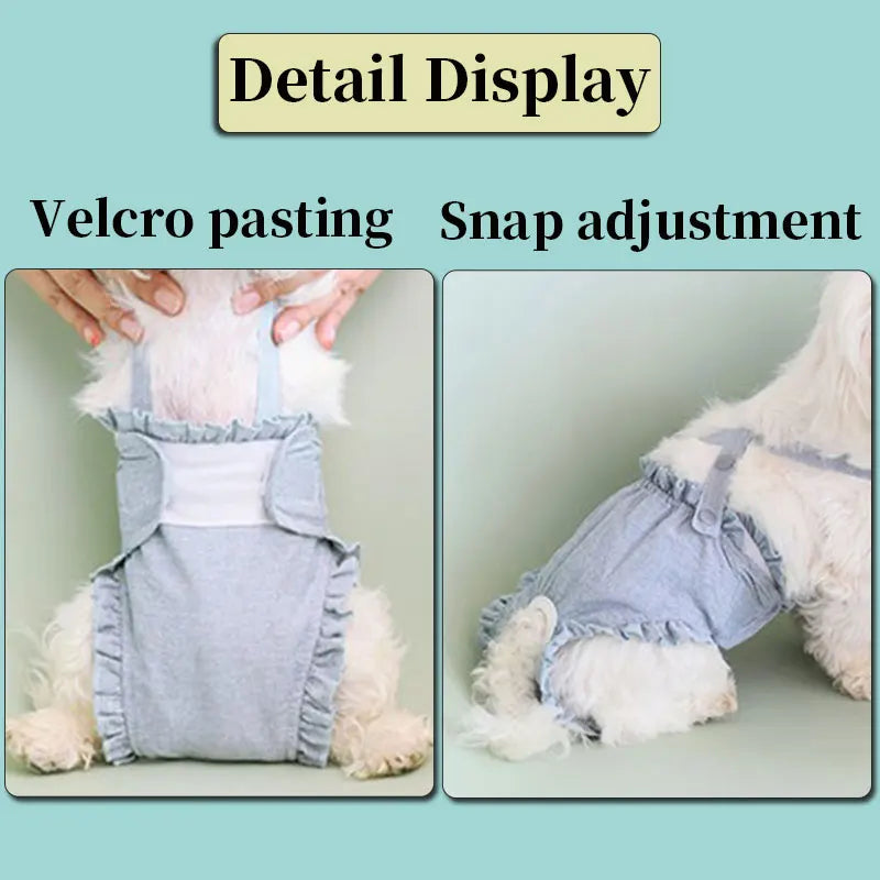 Ruffle-Trim Pet Sanitary Pants with Bow Suspenders