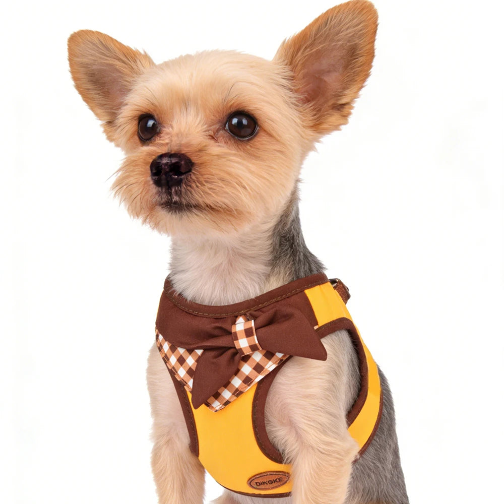 Bow-Detail Pet Vest Harness with Gingham Accent