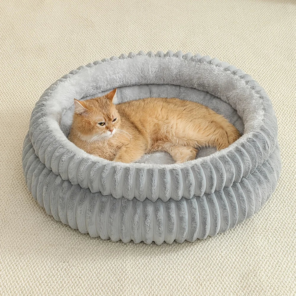 Double-Ribbed Plush Round Pet Bed