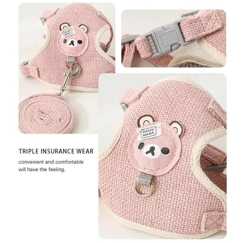 Textured Bear-Face Pet Harness & Leash Set
