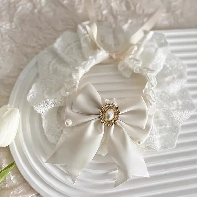 Lace-Trim Pet Neck Bib with Statement Bow
