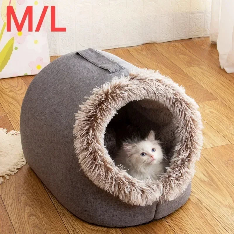 Plush-Trimmed Pet Cave Bed in Two Sizes