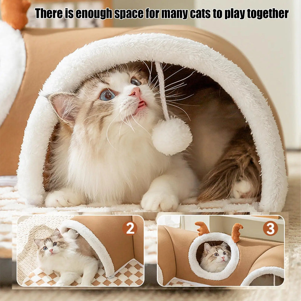 Kitten Play Tunnel Bed with Checkerboard Mat