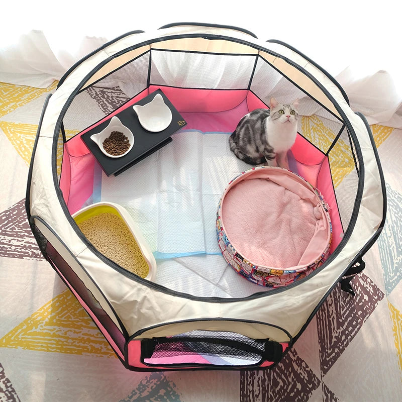 Foldable Octagonal Pet Playpen with Mesh Top