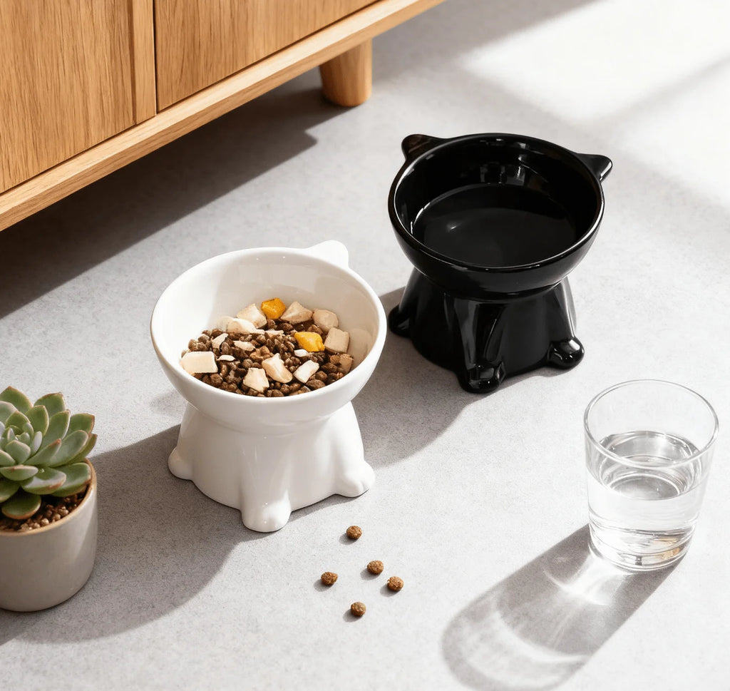 Tilted Raised Cat Bowl in Black or White