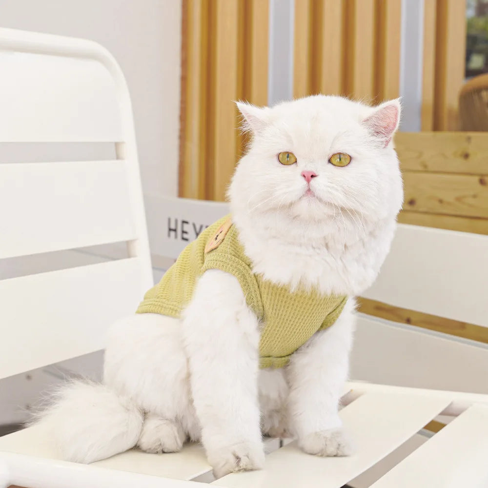 Waffle-Texture Bear-Patch Cat Vest