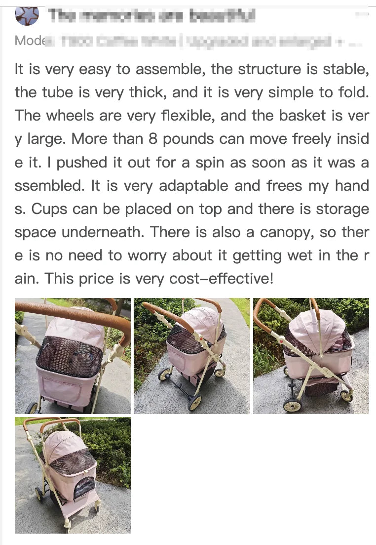 Folding Pet Stroller with Detachable Carrier & Lower Basket