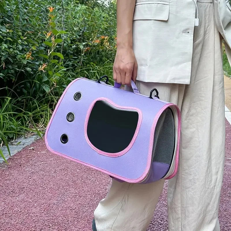 Foldable Oxford Pet Carrier with Crossbody Strap