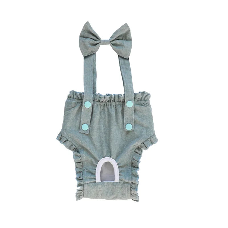 Ruffle-Trim Pet Sanitary Pants with Bow Suspenders