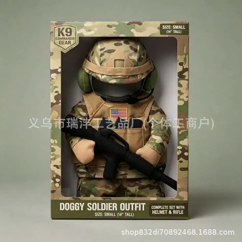 Camouflage Soldier Costume with Helmet for Cats & Small Dogs