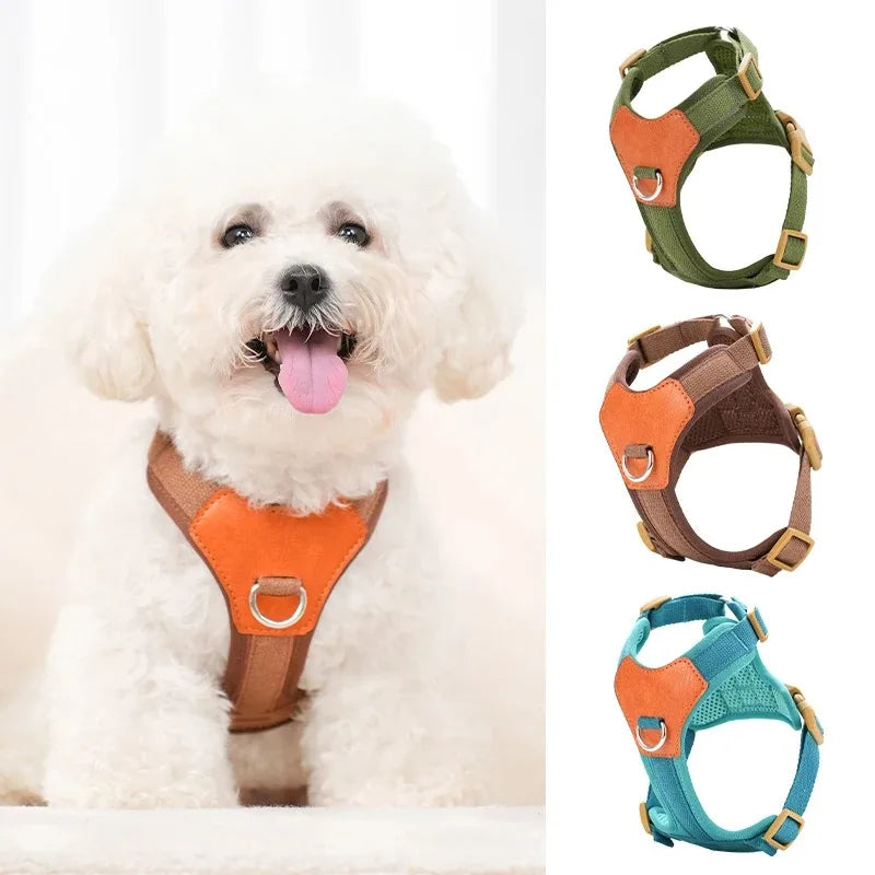 Contrast-Panel Adjustable Mesh Pet Harness