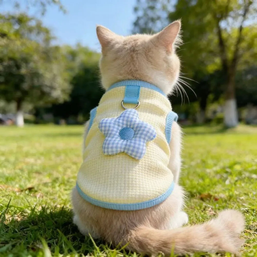 Pastel Pet Vest with Gingham Flower Detail