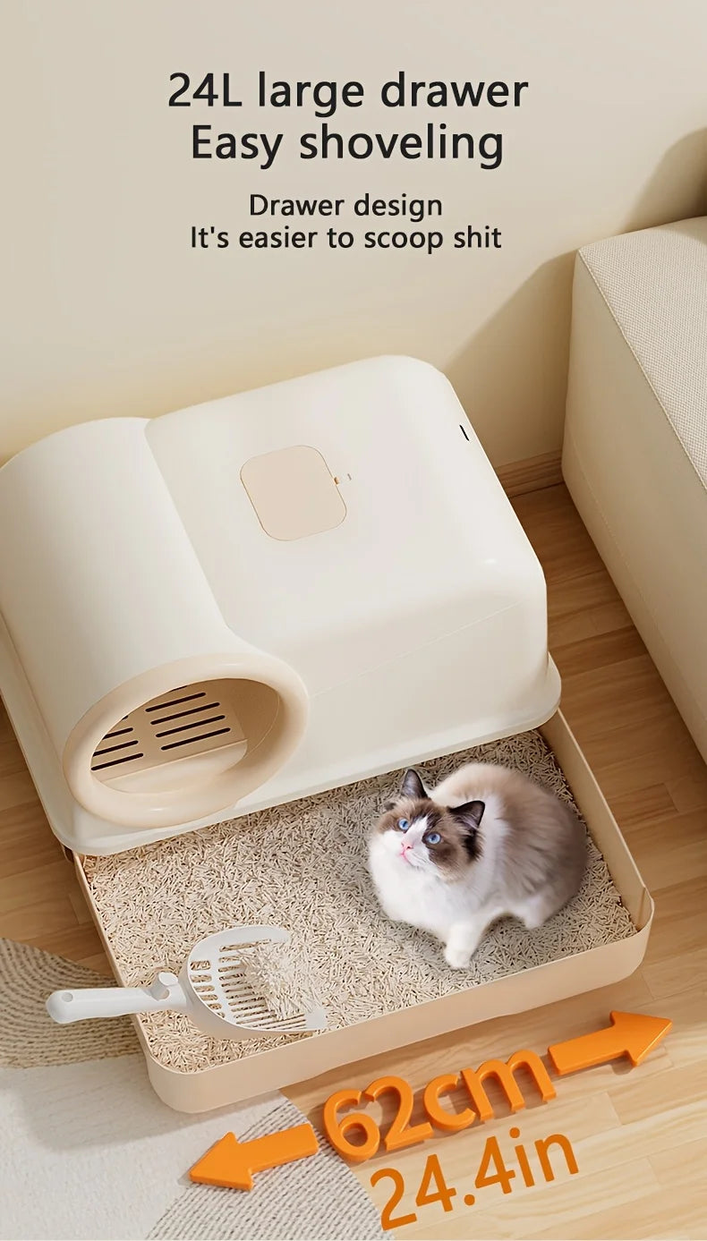 Enclosed Cat Litter Box with Entry Corridor & Drawer