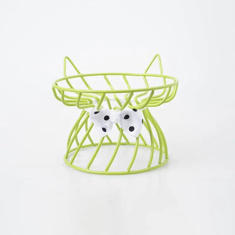 Cat-Face Ceramic Dish & Bow-Detail Stand Options