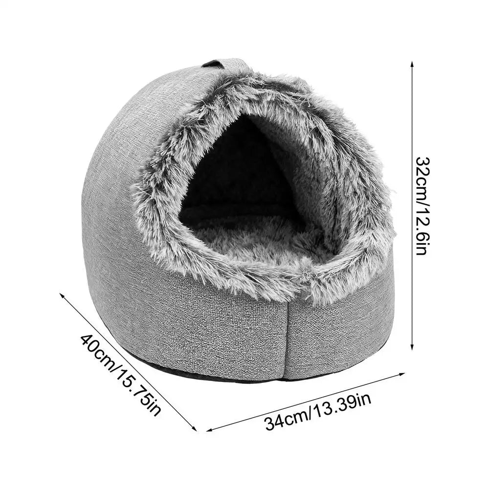Plush-Trimmed Cave Bed for Cats & Small Dogs