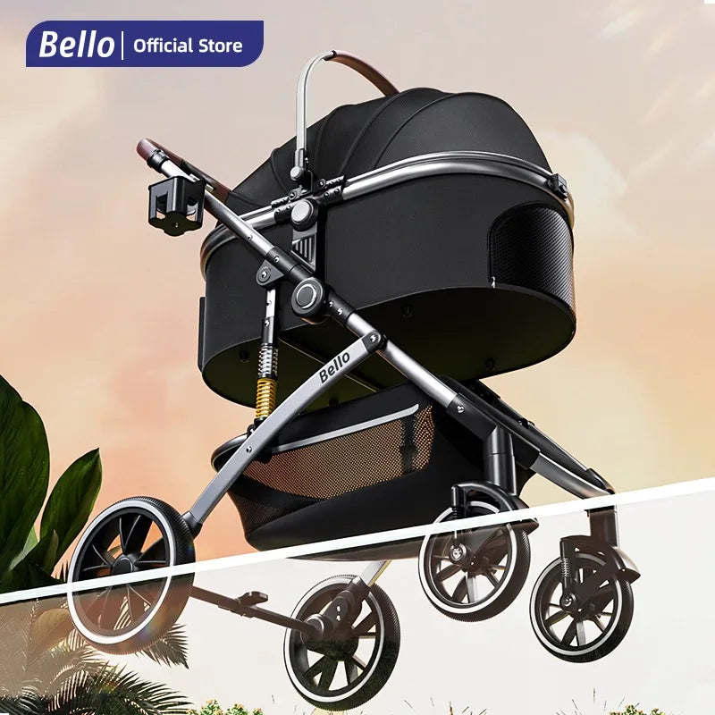 Folding Pet Stroller with Detachable Basket & Canopy