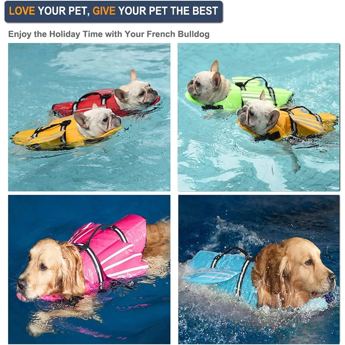 Adjustable Dog Swim Vest with Chin Panel & Grab Handle