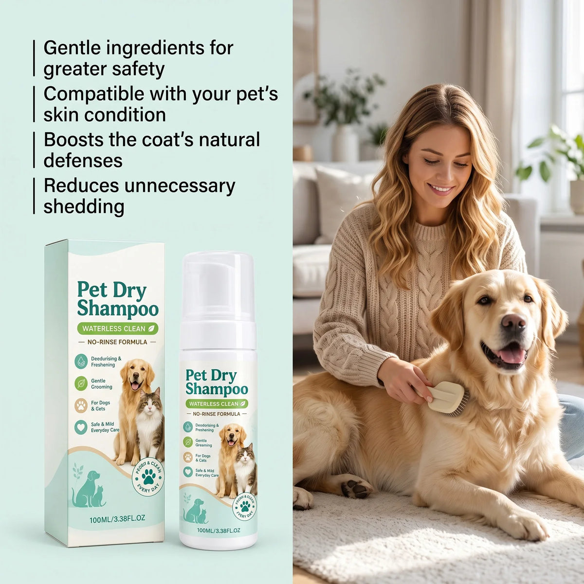 Pet Dry Shampoo Foam, 100 ml, Boxed