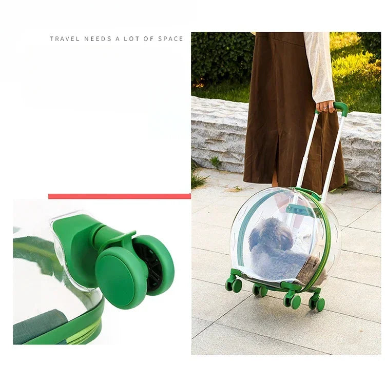 Clear Bubble Rolling Pet Carrier with Telescoping Handle
