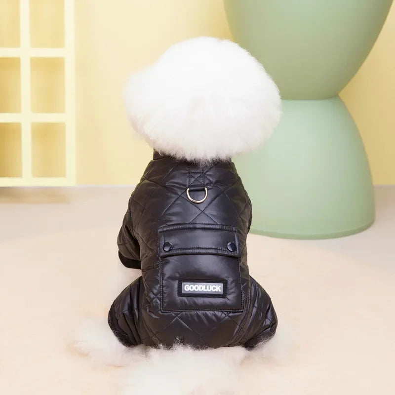 Quilted Four-Leg Dog Jumpsuit with Snap Front