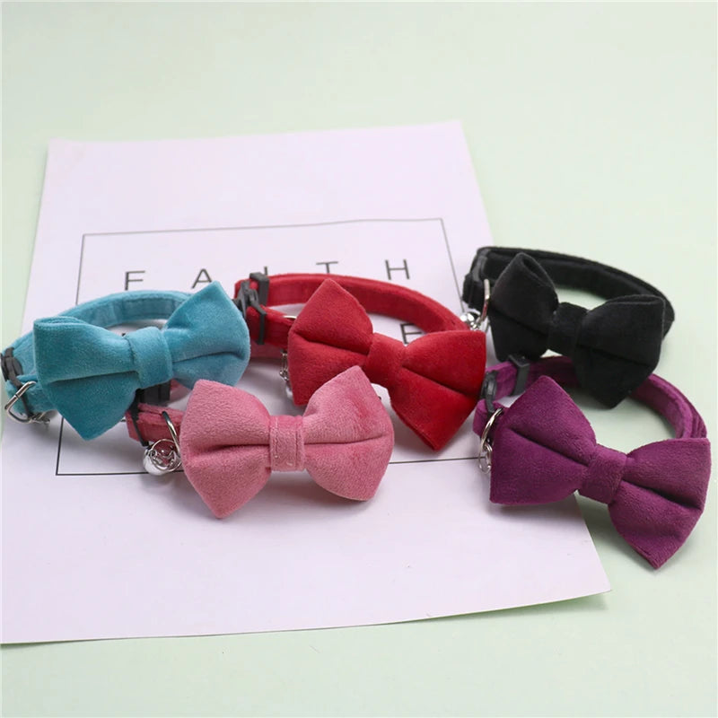 Velvet Bow-Tie Cat Collar with Bell