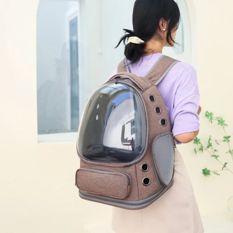 Green Clear-Front Cat Carrier Backpack with Storage Pockets