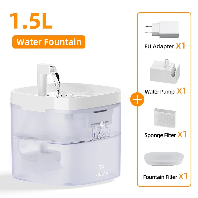 ROJECO 1.5L Pet Water Fountain with Dual Filtration