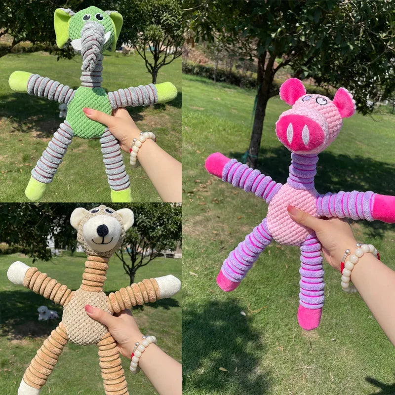 Long-Limbed Squeaky Plush Dog Toy, Three Animal Options