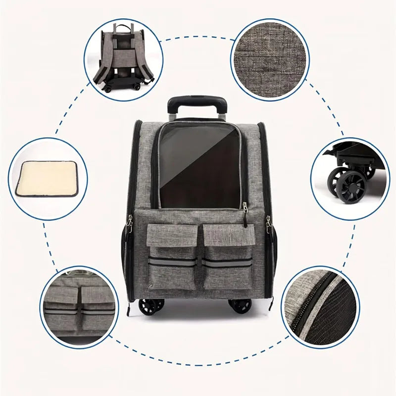 Rolling Pet Carrier Backpack with Telescopic Handle