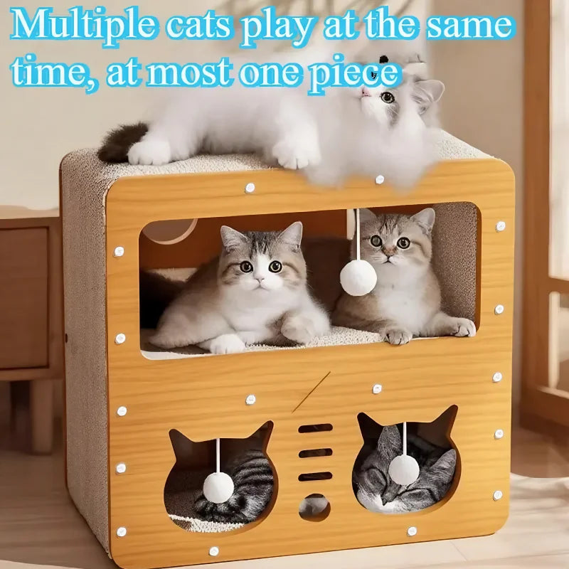 Cat House & Scratcher with Peekaboo Openings