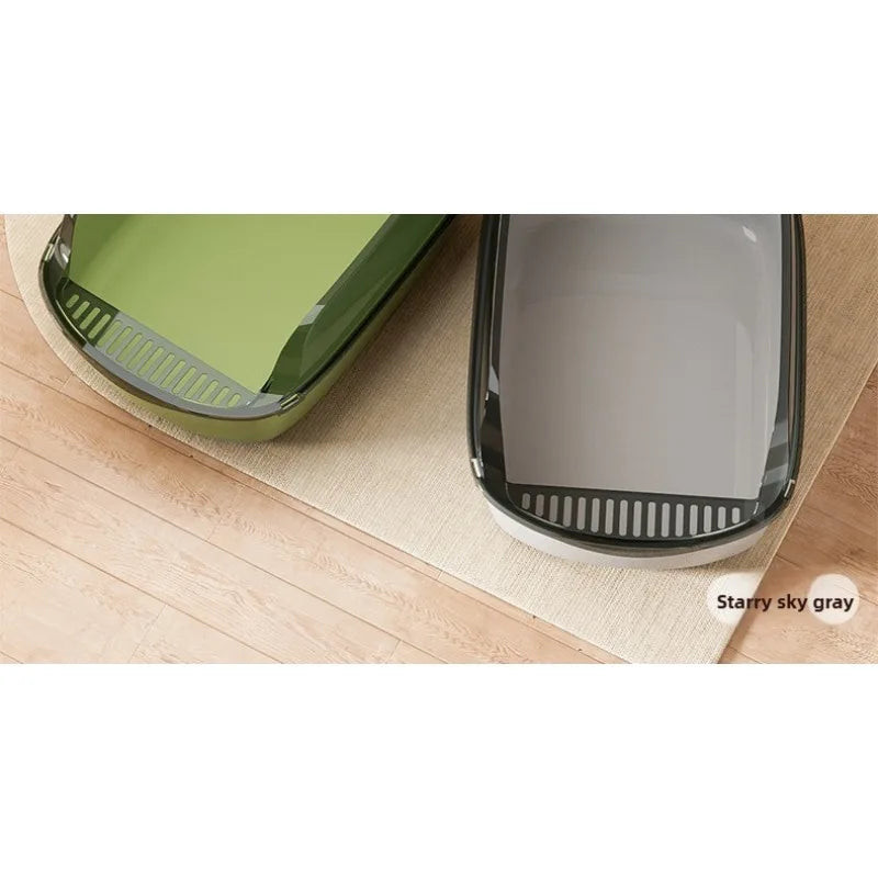Open-Top Cat Litter Tray with Translucent Splash Guard