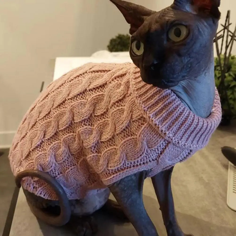 Solid Cable-Knit Pet Sweater with Ribbed Turtleneck