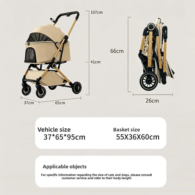 Quick-Fold Pet Stroller with Mesh Canopy & Storage Basket