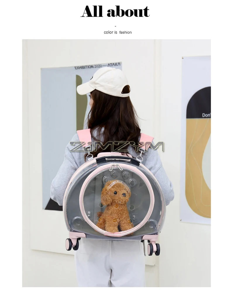Bubble Pet Carrier Backpack with Wheels & Round Front Opening
