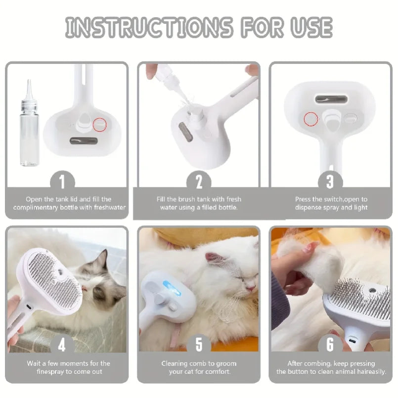 Rechargeable Misting Pet Grooming Brush, White, 1 or 2 Pack