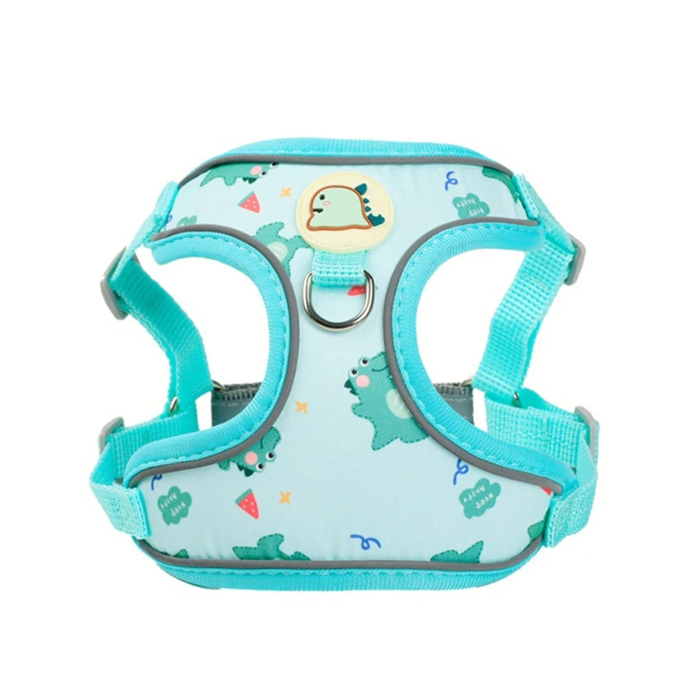 Cartoon-Print Pet Vest Harness, Harness or Leash Option