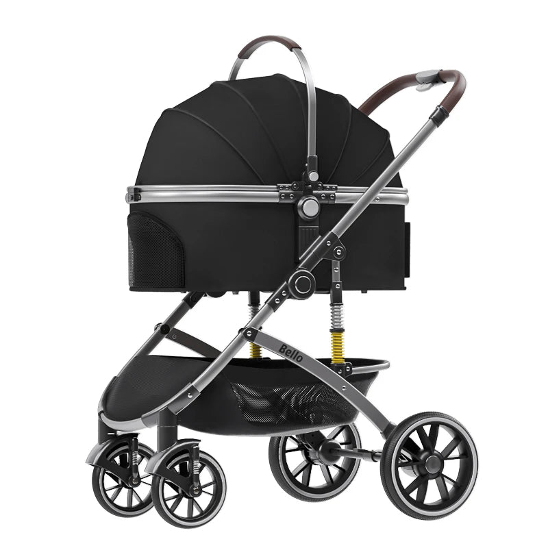 Folding Pet Stroller with Detachable Basket & Canopy