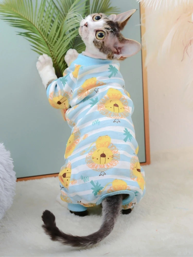 Cartoon-Print Cotton Cat Jumpsuit