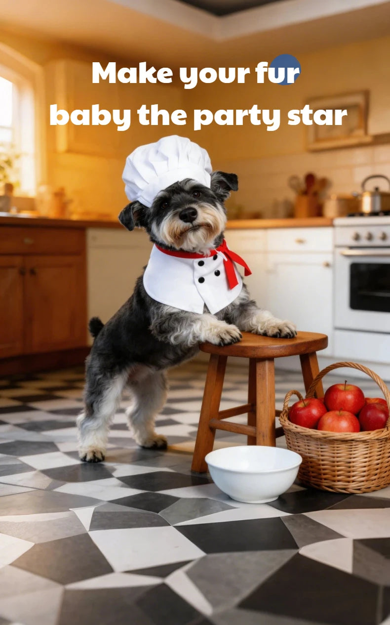 Chef Costume for Cats & Dogs with Red Scarf Detail