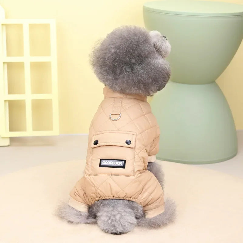 Quilted Four-Leg Dog Jumpsuit with Snap Front