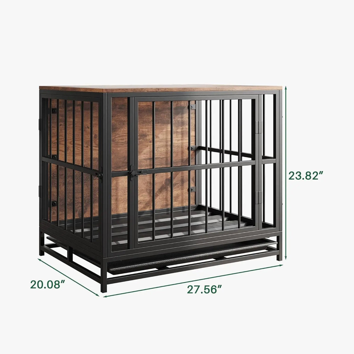 Furniture-Style Dog Crate Side Table with Double Doors & Tray